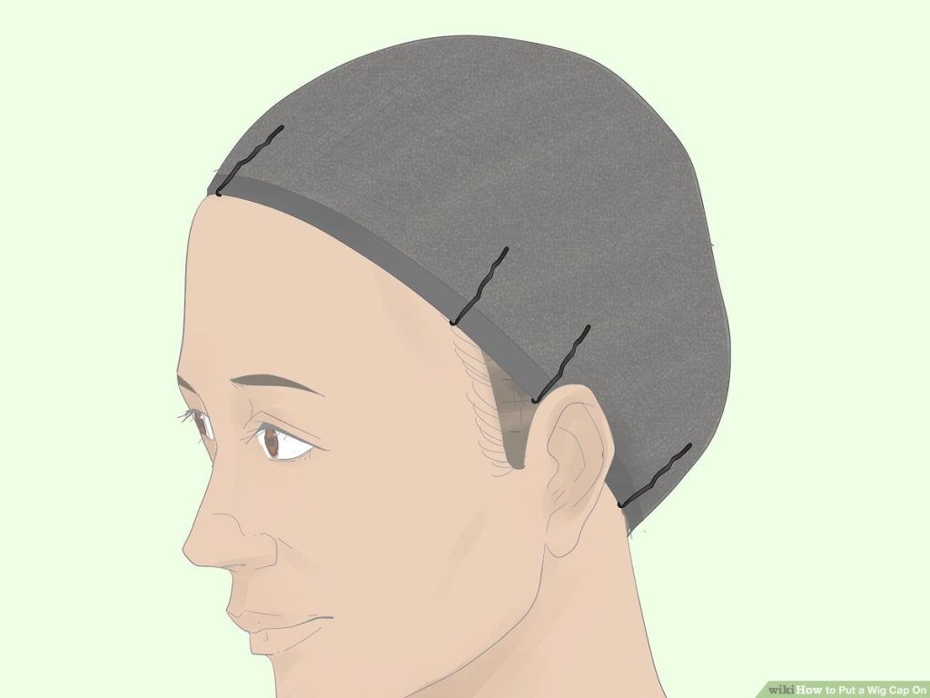 animated picture of a woman wearing a wig cap liner